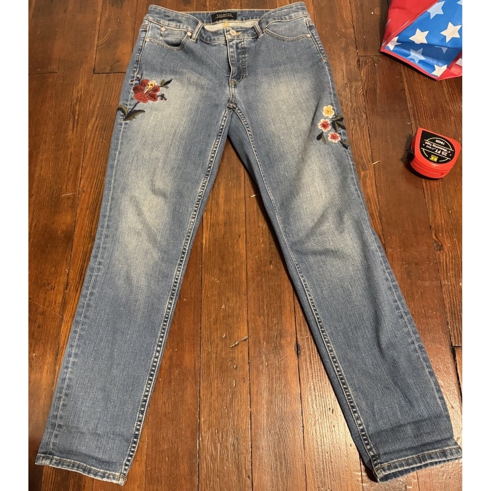 Talbots Womens Slim Ankle Jeans Sz 4 Floral Embroidered Flawless 5-Pocket Blue